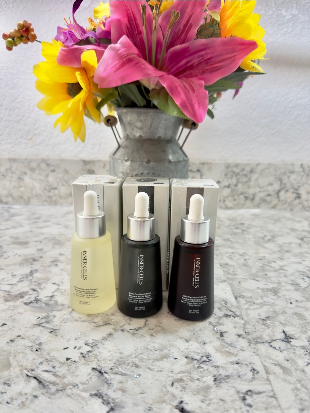 Inner Cells Facial Serums Trio, Caffeine, Niacinamide & Retinol.
